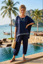 Load image into Gallery viewer, Navy, black, coral sequin top and bottom loungewear n co ord
