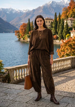 Load image into Gallery viewer, Brown,black or beige textured co ord trouser and top set
