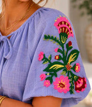 Load image into Gallery viewer, Pink, white or blue js flower sleeve puff blouse top
