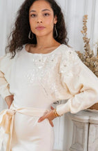 Load image into Gallery viewer, cream knit jumper dress flower embroidery m/l
