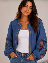 Load image into Gallery viewer, Chocolate brown, green, denim blue kyla jacket
