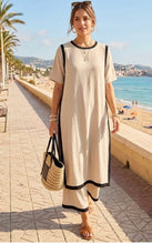 Load image into Gallery viewer, Navy contrast trim tunic co ord trouser top set
