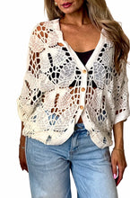 Load image into Gallery viewer, Beige, white or khaki Butterfly crochet cutout lv cardigan
