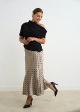 Load image into Gallery viewer, Pewter and black polka dot skirt
