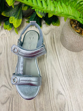 Load image into Gallery viewer, Platinum silvery blue marco tozzi sandal sizes 3,5,6,7,8
