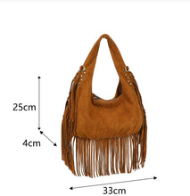 Load image into Gallery viewer, Coffee or brown 1708 suede shoulder boho fringe handbag

