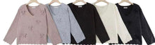 Load image into Gallery viewer, Cream, black, grey, coffee, beige bow detailing v neckline jumper
