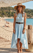 Load image into Gallery viewer, Lemon, blue, black belted ribbed nn dress
