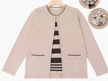 Load image into Gallery viewer, Cream, brown, wine, black, navy twin set attached cardigan paris top

