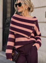 Load image into Gallery viewer, Pink or blue stripped side shoulder button jumper
