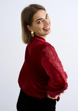 Load image into Gallery viewer, Wine or black lace detail velvet look kyla blouse top

