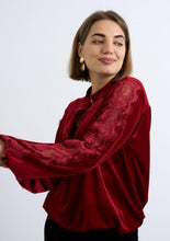 Load image into Gallery viewer, Wine or black lace detail velvet look kyla blouse top
