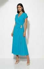 Load image into Gallery viewer, Blue saint maine brooch elasticated false wrap dress

