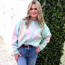 Load image into Gallery viewer, Blue or green diamond design cardigan
