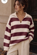 Load image into Gallery viewer, Burgundy or beige ruby stripped jumper
