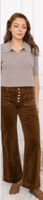 Load image into Gallery viewer, Caramel, dark maroon velvet corduroy folyrose buttons trouser
