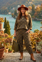Load image into Gallery viewer, Taupe, grey, brown, beige and burgundy checkered co ord n set
