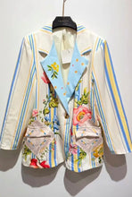 Load image into Gallery viewer, Cream lines and flowers paris blazer jacket
