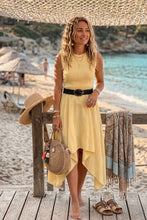Load image into Gallery viewer, Lemon, blue, black belted ribbed nn dress
