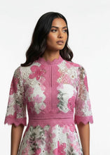 Load image into Gallery viewer, Blue or pink lace overlay marc angelo occasion dress
