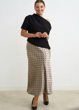 Load image into Gallery viewer, Pewter and black polka dot skirt
