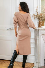 Load image into Gallery viewer, Beige knit jumper dress flower embroidery
