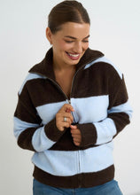 Load image into Gallery viewer, Blue and brown stripped kyla zipped cardigan
