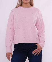 Load image into Gallery viewer, Pink heart stud knit jumper
