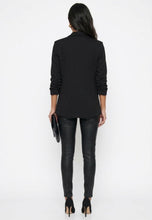 Load image into Gallery viewer, Black marc angelo ruched sleeve soft material blazer
