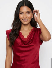 Load image into Gallery viewer, Red or ivory lace cowl neck satin marc angelo top
