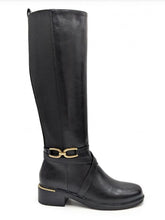 Load image into Gallery viewer, Black long gold buckle boot size 7
