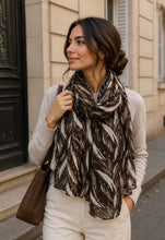 Load image into Gallery viewer, Green, wine, navy, brown, white, black metallic lines scarves
