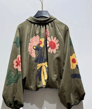 Load image into Gallery viewer, Khaki green flower zipped paris jacket
