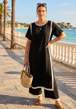Load image into Gallery viewer, Navy contrast trim tunic co ord trouser top set
