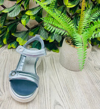 Load image into Gallery viewer, Platinum silvery blue marco tozzi sandal sizes 3,5,6,7,8
