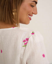 Load image into Gallery viewer, White scallop pink flower blouse kyla top
