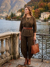 Load image into Gallery viewer, Taupe, grey, brown, beige and burgundy checkered co ord n set
