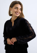 Load image into Gallery viewer, Wine or black lace detail velvet look kyla blouse top

