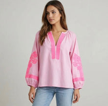 Load image into Gallery viewer, Pink stripped embroidered paris blouse top
