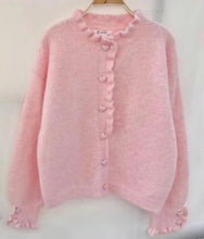 Load image into Gallery viewer, Baby blue or pink plain frill front cardigans
