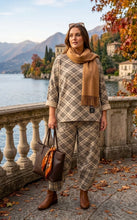 Load image into Gallery viewer, Taupe, grey, brown, beige and burgundy checkered co ord n set
