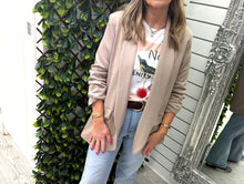 Load image into Gallery viewer, Taupe ruched sleeve soft touch blazer
