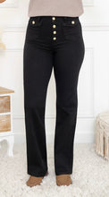 Load image into Gallery viewer, Burgundy, dark blue, bronze, black folyrose wide leg gold button jeans

