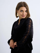 Load image into Gallery viewer, Wine or black lace detail velvet look kyla blouse top
