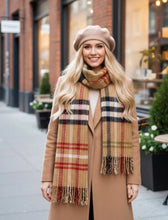 Load image into Gallery viewer, Taupe or camel checked pattern nn scarf

