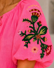 Load image into Gallery viewer, Pink, white or blue js flower sleeve puff blouse top
