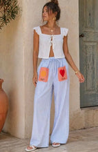Load image into Gallery viewer, Orange or blue stripped sun paris elasticated trousers
