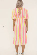 Load image into Gallery viewer, Pink, orange, bubble pink line puff sleeve cotton maxi
