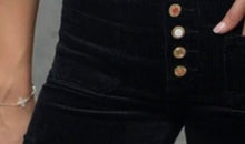 Load image into Gallery viewer, Black or green velvet corduroy folyrose buttons trouser
