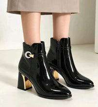 Load image into Gallery viewer, Brown, wine, black buckle paris gold heel boot
